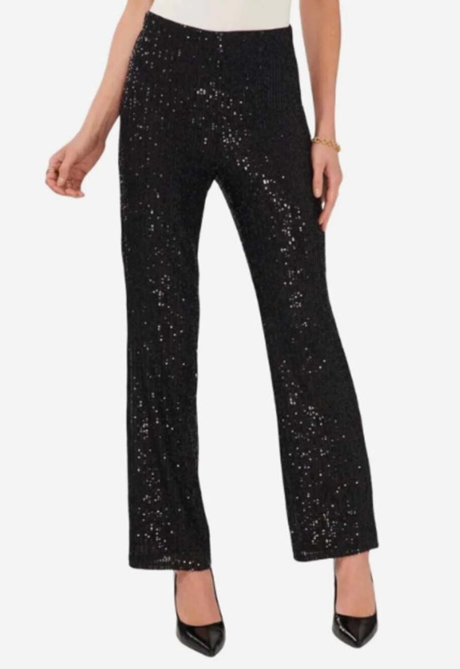 Vince Camuto Women's Pull-On Sequin Straight Pants Black XL